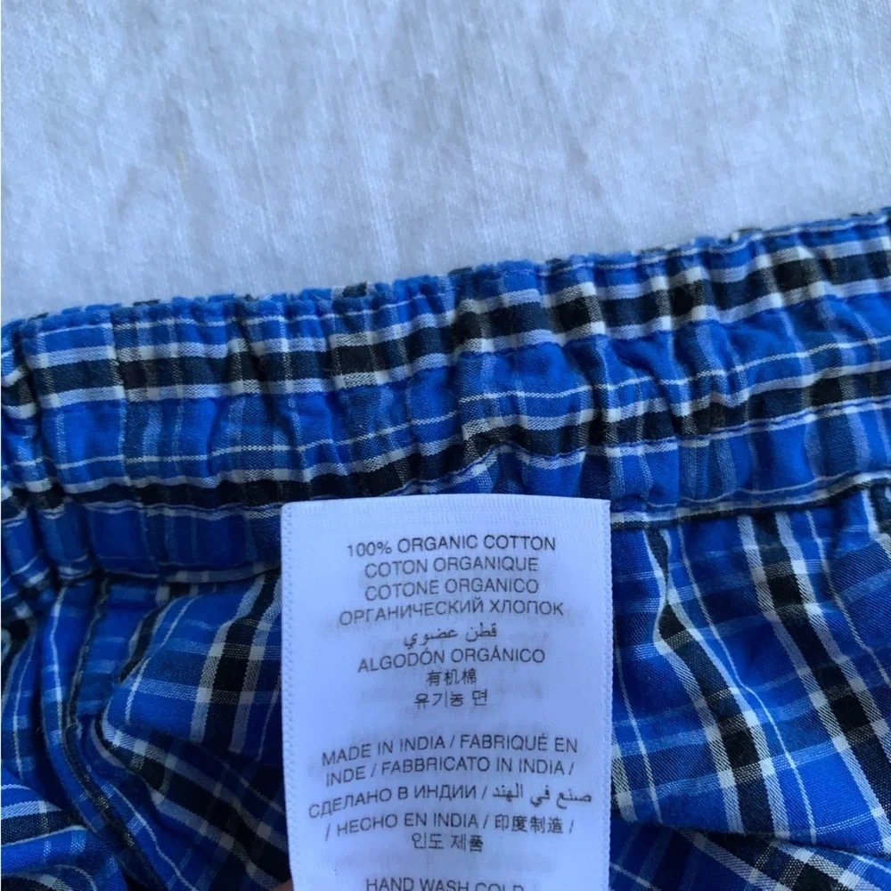 Doen Morgan Cotton Poplin Plaid Drawstring Pull On Baggy Pants Cassis Check Blue - Picture 10 of 13